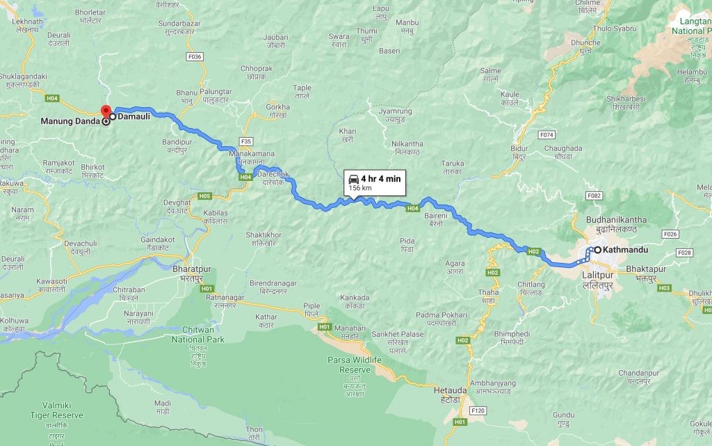 Manung Kot - Damauli Route Map